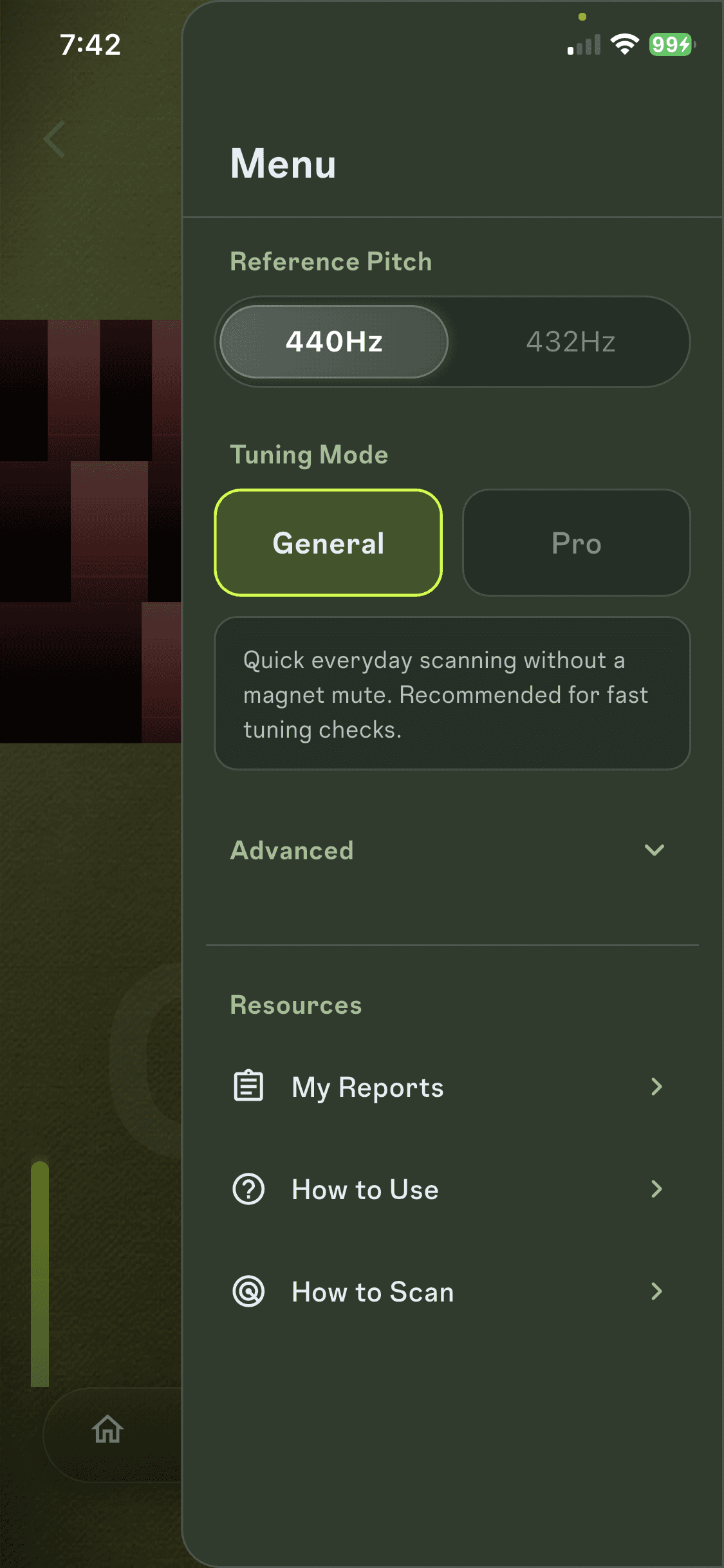 Menu drawer — My Reports under Resources